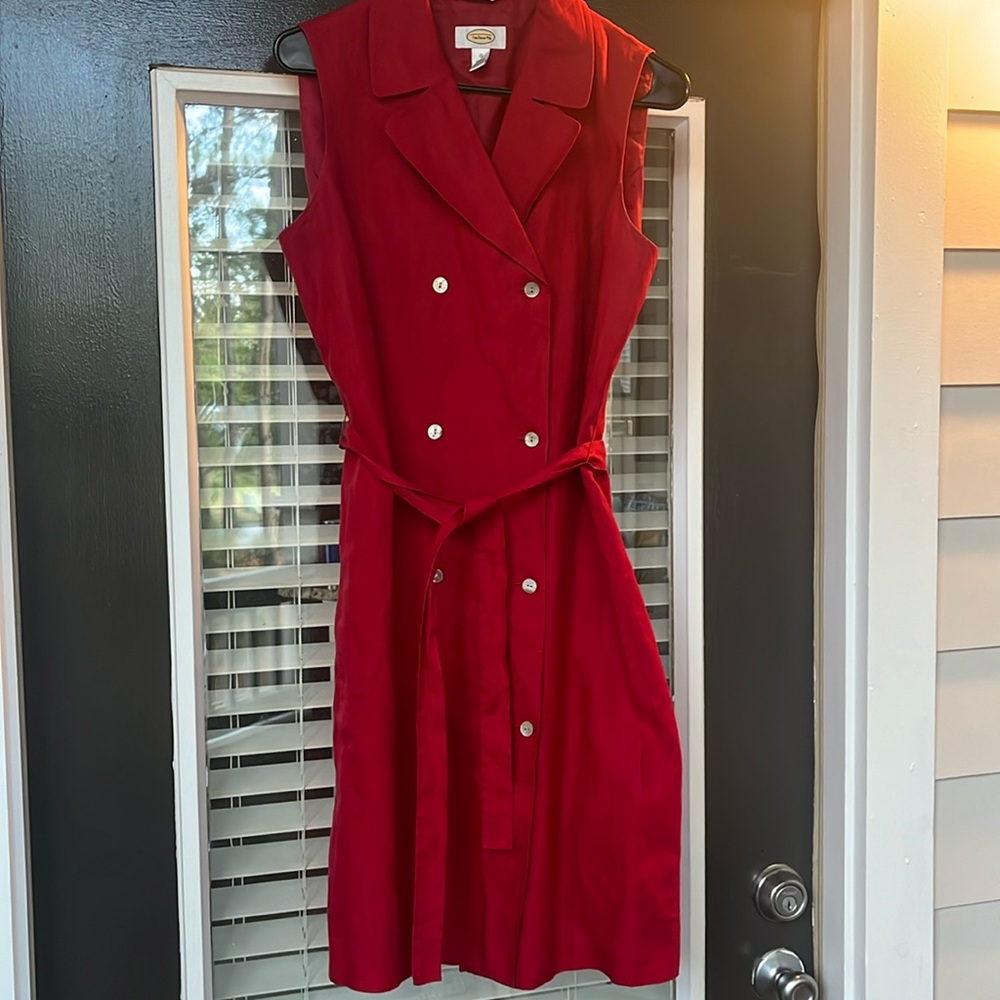Talbots Red/Salmon Sleeveless Trench Irish Linen Dress, Women Size 10